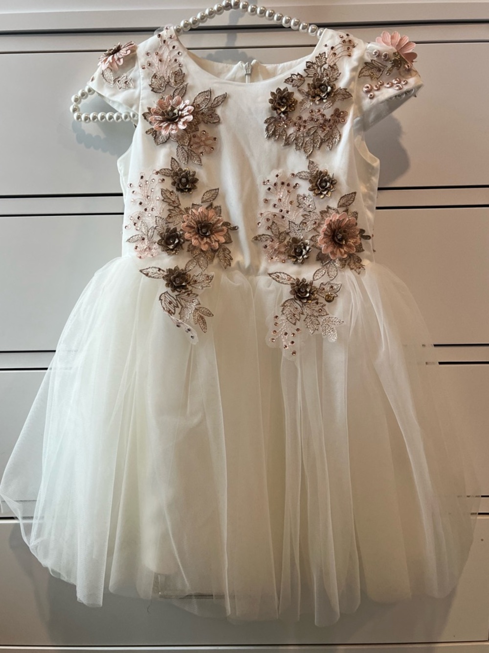 Le-Mu Formal Heirloom Flower Girl Wedding Tulle Dress